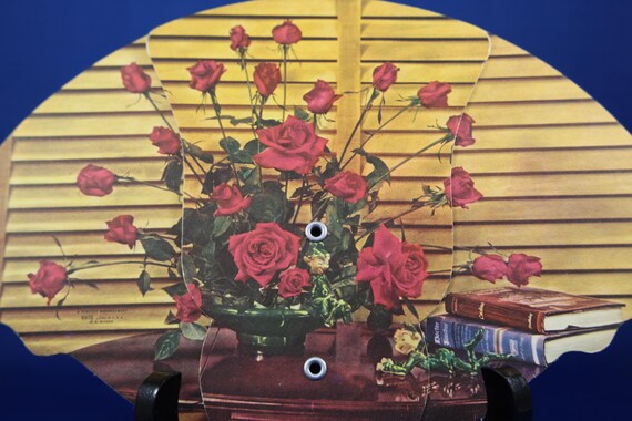 Beautiful Tri Fold Fan with Roses, Rock Island Il… - image 2
