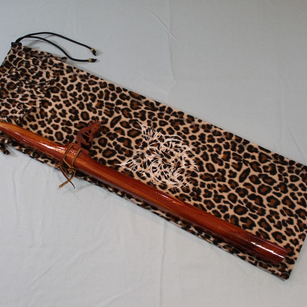 Custom Flute Bag / Pipe Bag / Drum Stick Bag,  Native American Inspired, Embroidered Wild Cat, Bobcat, Drawstring Bag