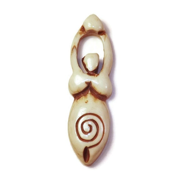 Carved Bone Goddess Pendant, 2 1/4" Long, Fertility Goddess, Bone comes from Oxen / water buffalo, Native American Jewelry Supply - BP1171