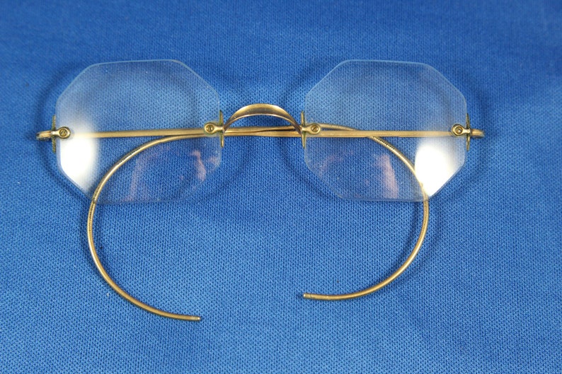 American Optical Bifocal Glasses Vintage Art Deco Eyewear Frameless Eye Glasses Marked 110 12k G.F. Antique Gold filled Glasses