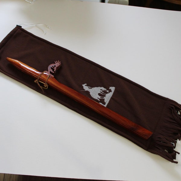 Fringed Flute Bag / Pipe Bag Bag, Native American Inspired, Embroidered End of the Trail Design, Drawstring Bag