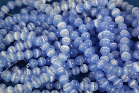 8mm Round Cats Eye Beads - LIGHT BLUE A Grade