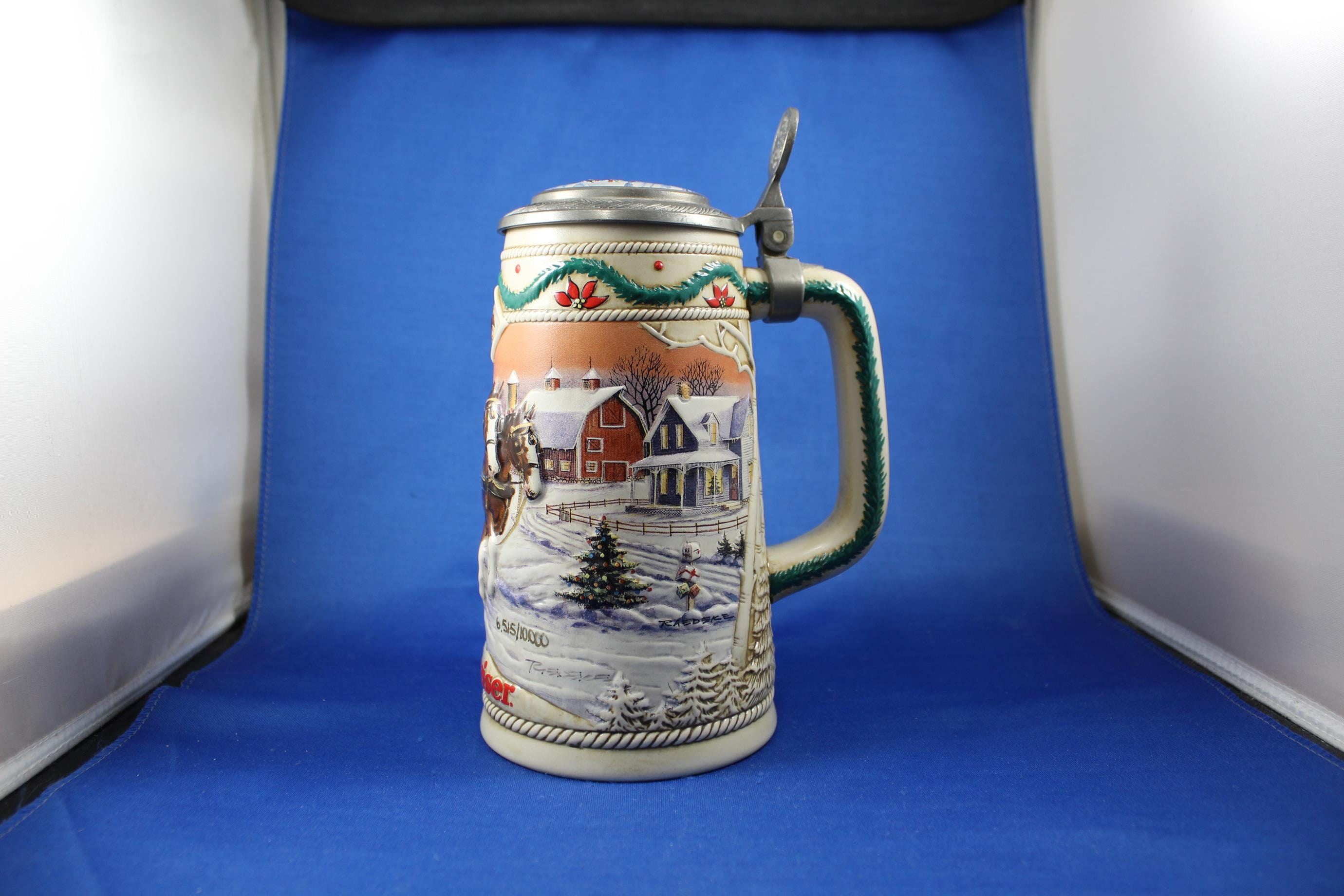 1996 Budweiser Lidded Christmas Stein American Homestead Etsy
