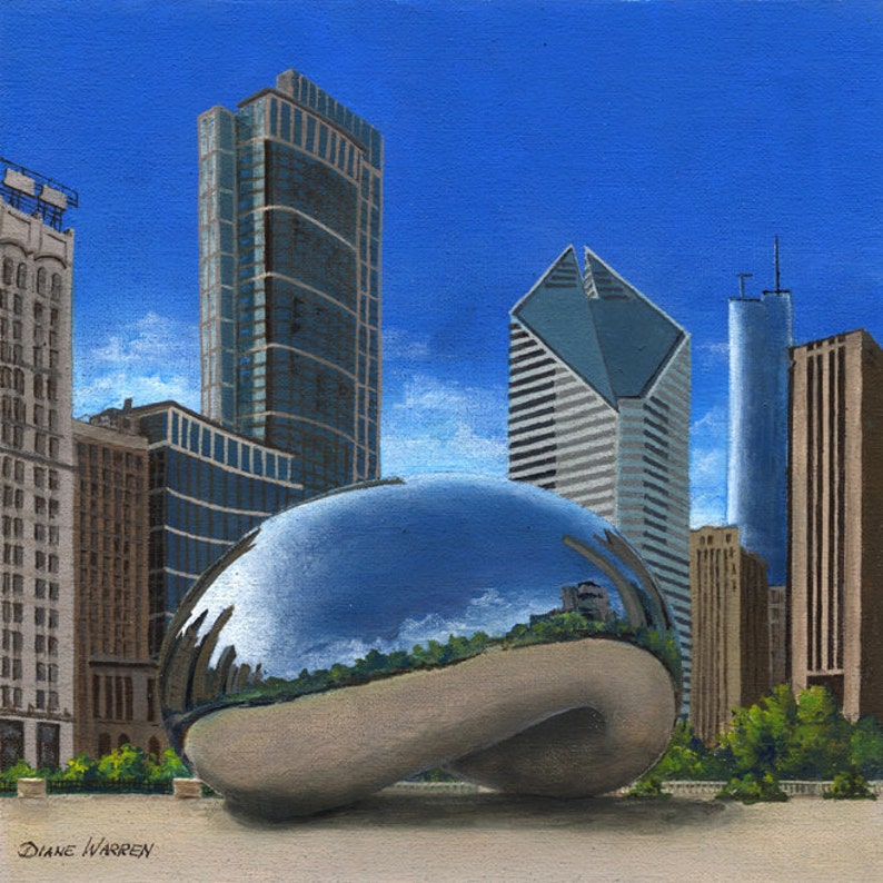 Ceramic Coaster, The Bean, Chicago, Chicago Skyline Series, Ceramic Tile, Coaster, Decorative Art, Home, Gifts image 2