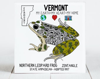 Ceramic Coaster, Vermont, State Symbols, Northern Leopard Frog, Zentangle, Ceramic tile, coaster, Decorative Art, Home, Gifts, 3 Variations