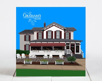 Ceramic Coaster, Geneva, Illinois, Graham's Fine Chocolates and Ice Cream/Coffee Shop, Painting the Town Series, Ceramic coaster, artwork