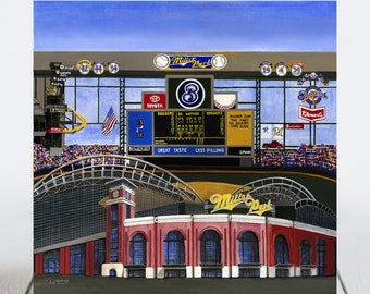 Ceramic Tile 8"x8" Trivet, Milwaukee Baseball, Miller Park Stadium, Wisconsin, Ceramic tile,  Decorative Artwork, Sport Stadium Art, Gifts