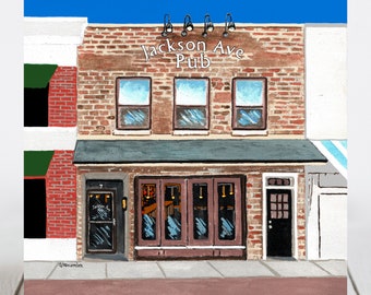 Ceramic Coaster, Naperville, Illinois, Jackson Ave Pub, Painting the Town Series, Ceramic tile, coaster, decorative artwork