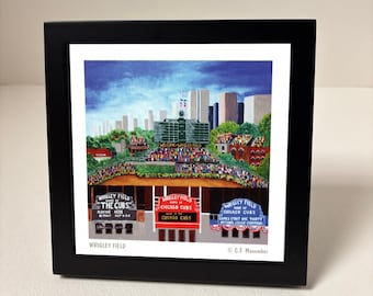 Framed Chicago Sports Teams Prints, Tabletop 5 3/4"x5 3/4" Black Frame, Baseball, Football, Basketball, Hockey Art Prints
