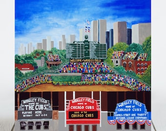 Ceramic Tile 8"x8" Trivet, Chicago Baseball, Wrigley Field, Illinois, Ceramic Tile, Decorative Artwork, Sport Stadium Art, Gifts