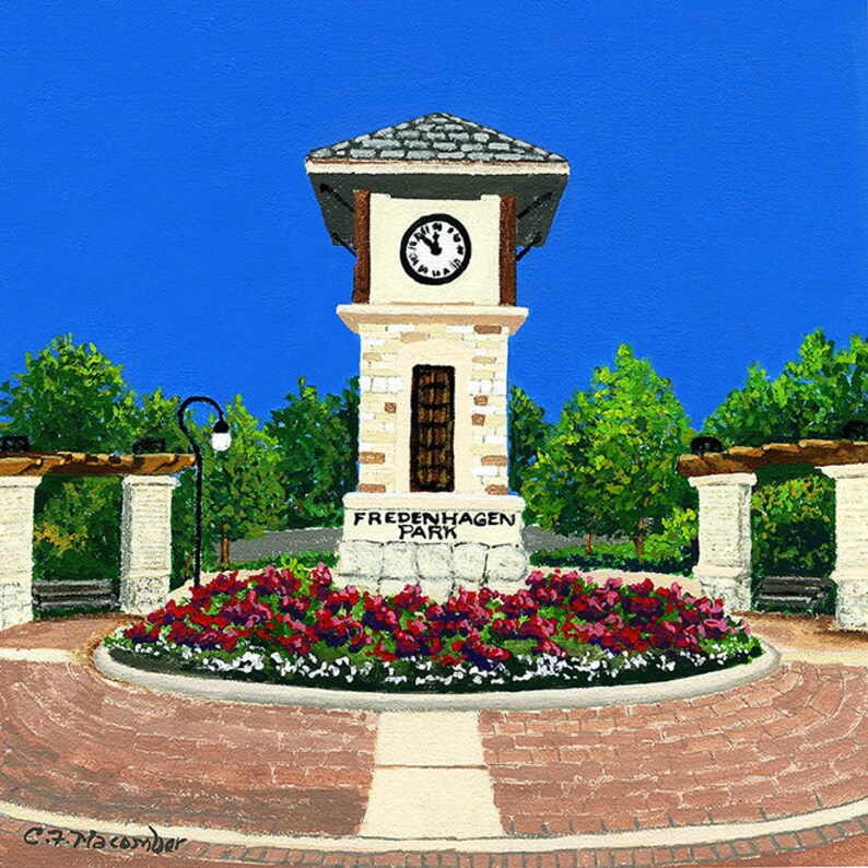 Ceramic Coaster, Naperville, Illinois, Clock Tower at Fredenhagen Park, Painting the Town Series, Ceramic Tile, Coaster, Art, Home, Gifts image 1