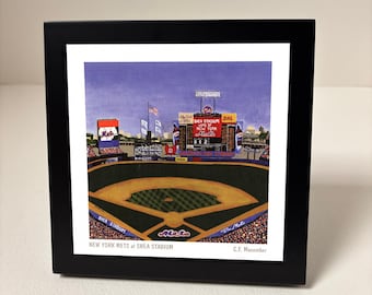 Framed New York Sports Teams Prints, Tabletop 5 3/4"x5 3/4" black, Mets Baseball, Yankees Baseball, Art Prints, New York Stadium Art Prints