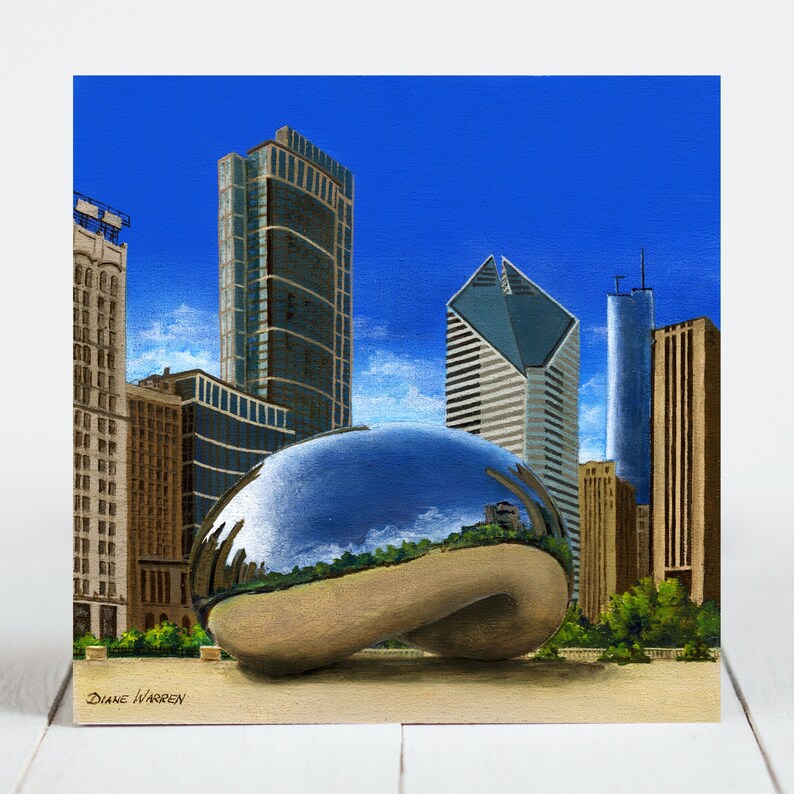 Ceramic Coaster, The Bean, Chicago, Chicago Skyline Series, Ceramic Tile, Coaster, Decorative Art, Home, Gifts image 1