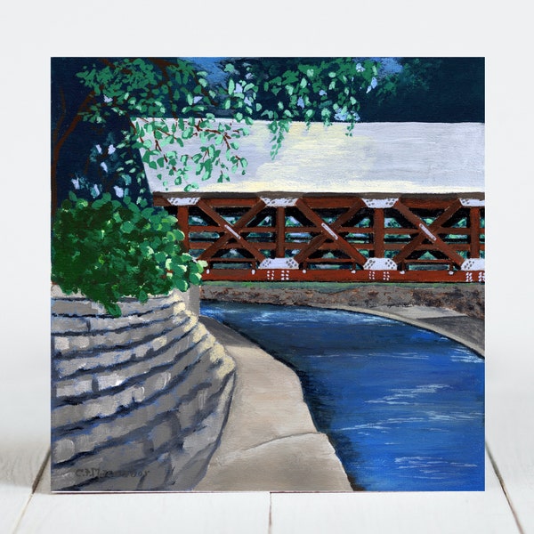 Ceramic Coaster, Naperville, Illinois, Painting the Town Series, Riverwalk Covered Bridge, Ceramic Tile, Coaster, Art, Home, Gifts