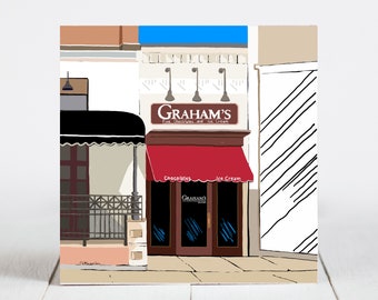 Ceramic Coaster, Wheaton, Illinois, Graham's Fine Chocolates and Ice Cream, Painting the Town Series, Ceramic coaster, artwork