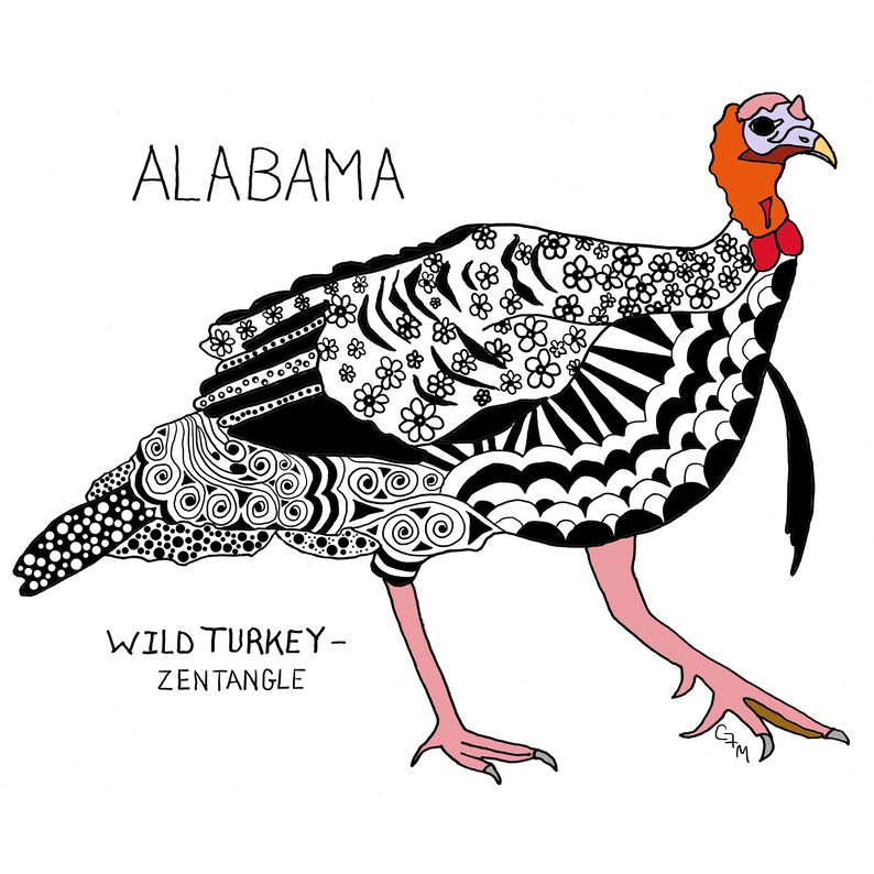Zentangle Ceramic Coaster coaster Decorative Artwork Alabama Wild Turkey Ceramic Tile State Symbols