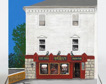 Ceramic Coaster, Naperville, Illinois, Quigley's Irish Pub, Painting the Town Series, Ceramic tile, Coaster, decorative artwork