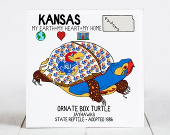 Ceramic Coaster, Kansas, State Symbols, Ornate Box Turtle, College Sports, Ceramic tile, coaster, Decorative Art, Home, Gifts, 3 Variations