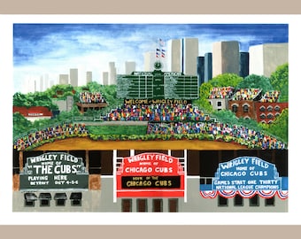 Chicago Baseball Art Print, Wrigley Field Art Print, Chicago Sport Team Art, Chicago Cubs Stadium Art Print, Giclee Print, Sport Stadium Art
