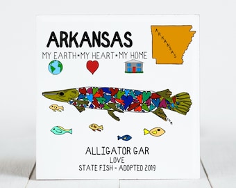 Ceramic Coaster, Arkansas, State Symbols, Alligator Gar, Love, Ceramic tile, coaster, Decorative Art, Home, Gifts, 3 variations