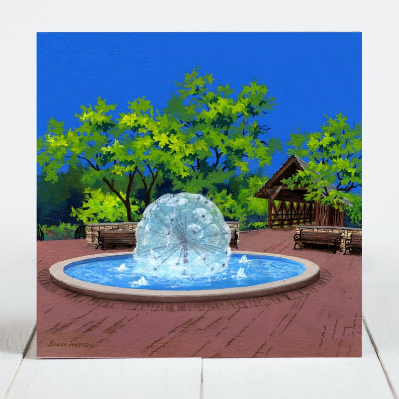 Ceramic Coaster, Naperville, Illinois, Painting the Town Series, Riverwalk Dandelion Fountain, Ceramic Tile, Coaster, Decorative Art, Gifts image 1