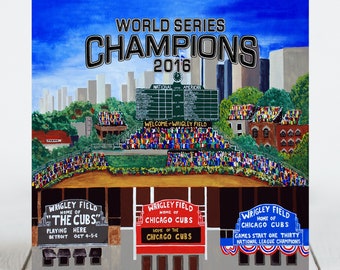 Ceramic Tile 8"x8" Trivet, Chicago Baseball-World Series CHAMPIONS 2016-Wrigley Field-Art Tile-Ceramic Tile-Decorative Art-Sport Stadium Art