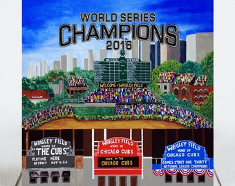 Ceramic Coaster-Chicago Baseball-World Series CHAMPIONS 2016-Wrigley Field-Coaster-Art Tile-Ceramic Tile-Decorative Art-Sport Stadium Art