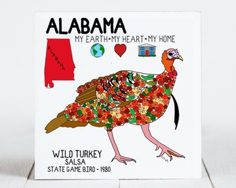 Ceramic Coaster, Alabama, State Symbols Series, Wild Turkey, Salsa, Ceramic tile, coaster, Decorative Art, Home, Gifts - 3 Variations