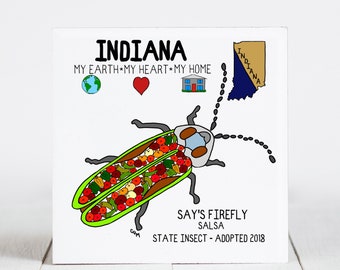 Ceramic Coaster, Indiana, State Symbols, Say's Firefly, Salsa, Ceramic tile, coaster, Decorative Art, Home, Gifts, 3 Variations