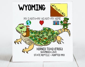 Ceramic Coaster, Wyoming, State Symbols, Horned Frog, Shamrock Love, Ceramic tile, coaster, Decorative Artwork, Home, Gifts, 3 variations