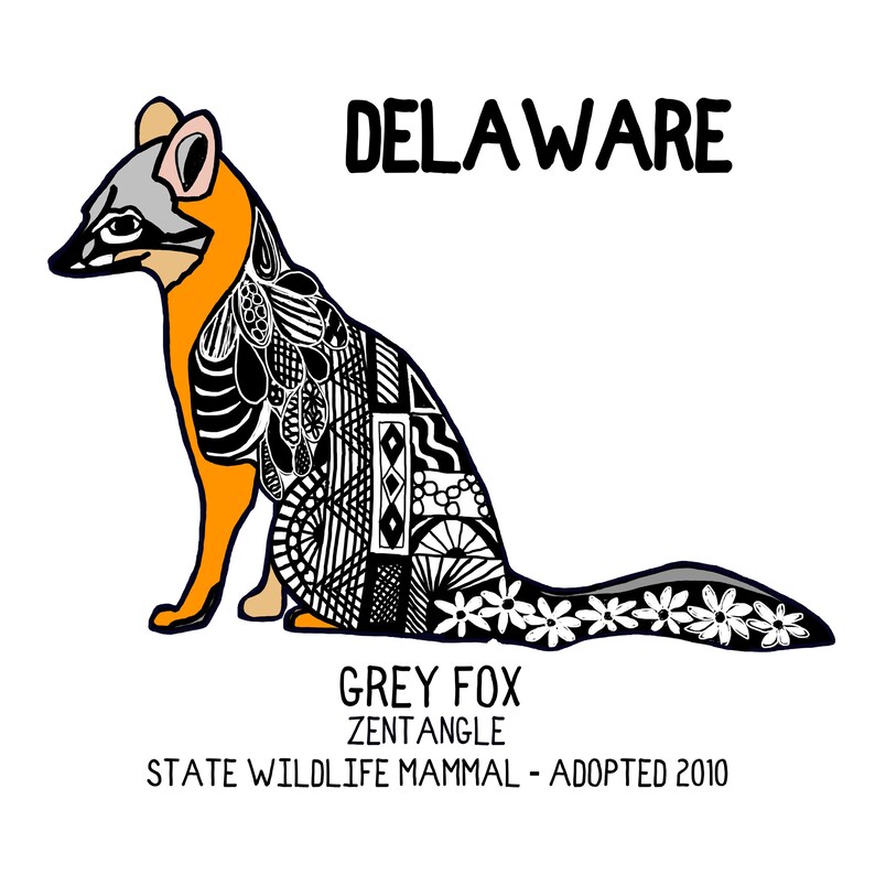 Ceramic Coaster, Delaware, State Symbols, Grey Fox, Zentangle. Ceramic tile, coaster, Decorative Art, Home, Gifts, 3 Variations No State Map