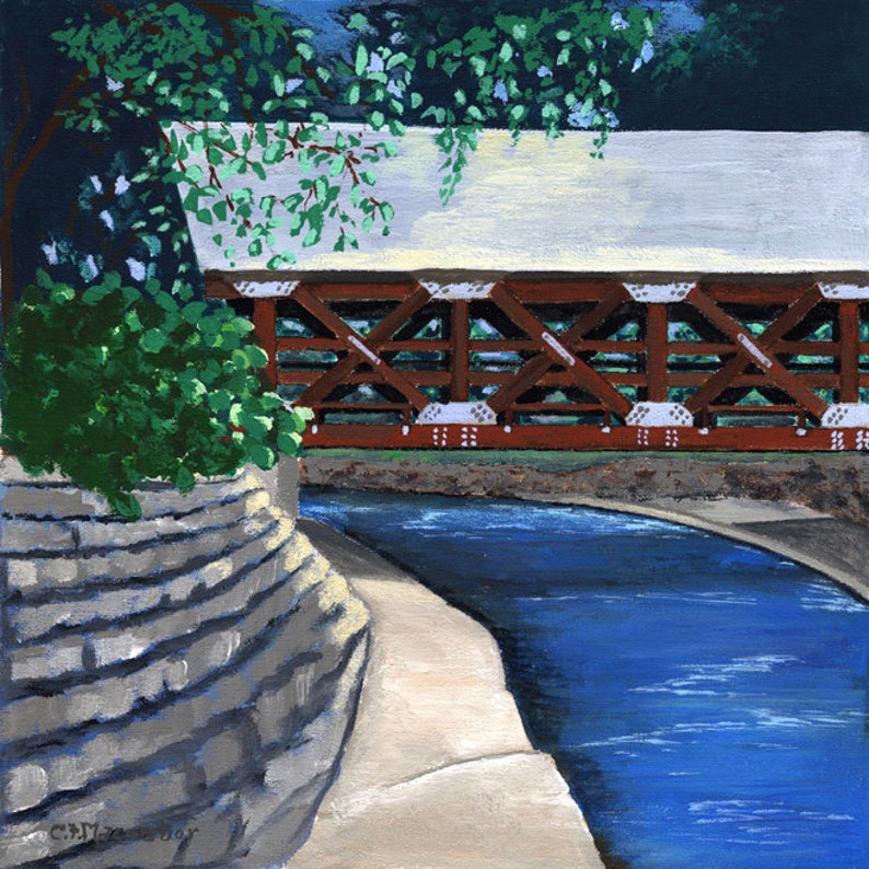Ceramic Coaster, Naperville, Illinois, Painting the Town Series, Riverwalk Covered Bridge, Ceramic Tile, Coaster, Art, Home, Gifts image 2