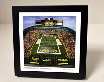 Framed GreenBay Sports Teams Stadium Prints, Tabletop 5 3/4"x5 3/4" Black, Wisconsin Football Print, GreenBay at Lambeau Stadium Art Print