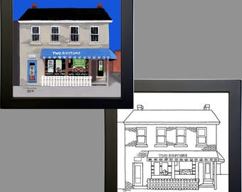 Naperville, Illinois, Two Bostons pet shop, Illinois Town Art, Wall Art Prints, Line Drawing Art, Gallery Trio Art, JPG/PNG Instant Download
