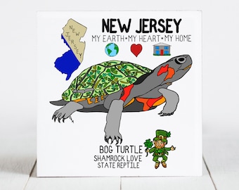 Ceramic Coaster, New Jersey, State Symbols, Bog Turtle, Shamrock Love, Ceramic tile, coaster, Decorative Art, Home, Gifts, 3 Variations