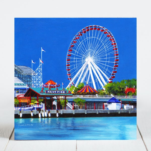 Ceramic Coaster, Chicago, Illinois, Navy Pier, Chicago Skyline, Chicago sights, Coaster, Ceramic tile, Decorative Artwork, Home, Gifts