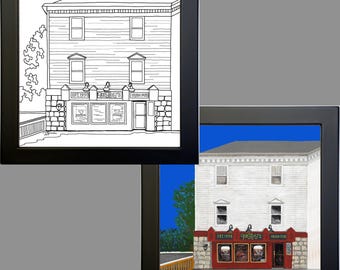 Naperville, Illinois, Quigleys Irish Pub, Wall Art Print, Line Drawing Art, Gallery Trio Artwork, JPG PNG Instant Download