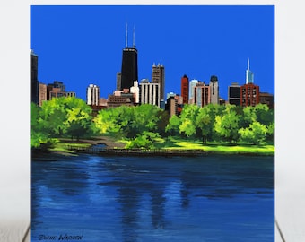 Ceramic Coaster, Chicago, Illinois, Hancock Building Overlooking Lincoln Park, Chicago Skyline, Ceramic tile, Decorative Artwork, Home, Gift