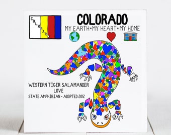 Ceramic Coaster, Colorado State Symbol, W. Tiger Salamander,  Love, Ceramic tile, coaster, Decorative Art, Home, Gifts, 3 variations