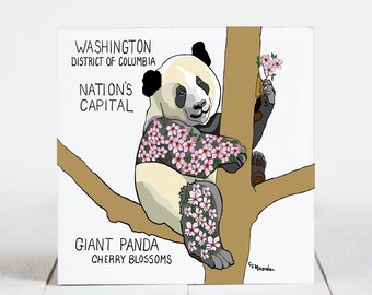 Ceramic Coaster, Washington, District of Columbia, State Symbols, Giant Panda Cherry Blossoms, Ceramic tile, coaster, Art, Home, Gifts