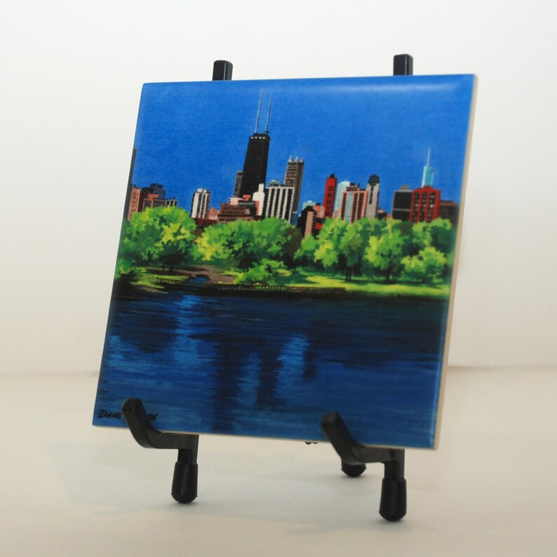 Ceramic Coaster, Naperville, Illinois, Painting the Town Series, Riverwalk Covered Bridge, Ceramic Tile, Coaster, Art, Home, Gifts image 5