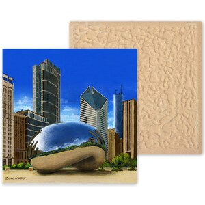 Ceramic Coaster, The Bean, Chicago, Chicago Skyline Series, Ceramic Tile, Coaster, Decorative Art, Home, Gifts image 3