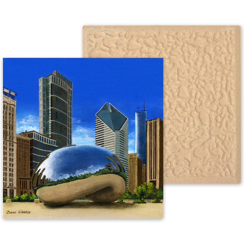 Ceramic Coaster, The Bean, Chicago, Chicago Skyline Series, Ceramic Tile, Coaster, Decorative Art, Home, Gifts image 3