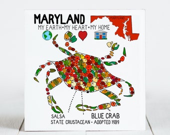 Ceramic Coaster, Maryland Symbol Series, Blue Crab State, Salsa, Ceramic tile, coaster, Decorative Art, Home, Gifts, 3 variations