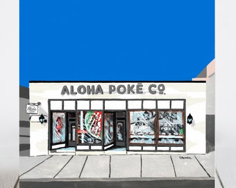 Ceramic Coaster, Naperville, Illinois, Aloha Poke Co., Painting the Town Series, Ceramic Tile, Ceramic tile, coaster, Decorative Artwork