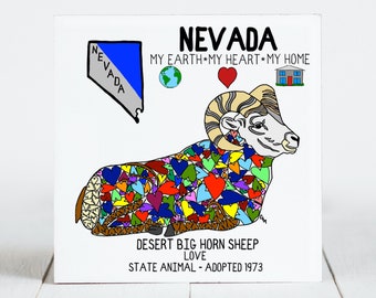 Ceramic Coaster, Nevada, State Symbols, Desert Big Horn Sheep, Love, Ceramic tile, coaster, Decorative Art, Home, Gifts, 3 Variations