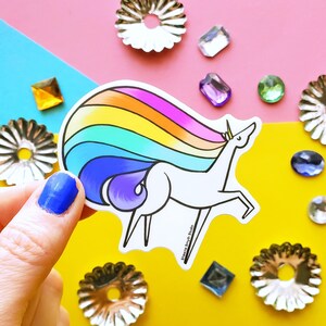 Unicorn Rainbow Vinyl Sticker gift for friend, waterproof sticker, gift for wife, gift for husband, unicorn theme, rainbow party, birthday image 1