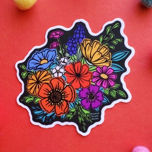Wildblumen (dunkel) - niedliche Aufkleber - hübsche Aufkleber - wasserfester Aufkleber - Geburtstagsgeschenk - Geschenkideen - heller Blumendekor