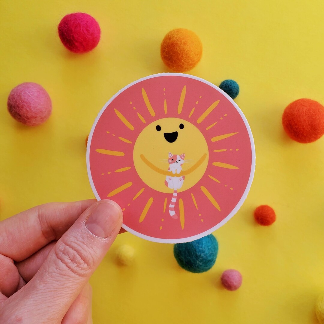 Sunshine Cat Vinyl Sticker Gift for Friend, Waterproof Sticker, Gift