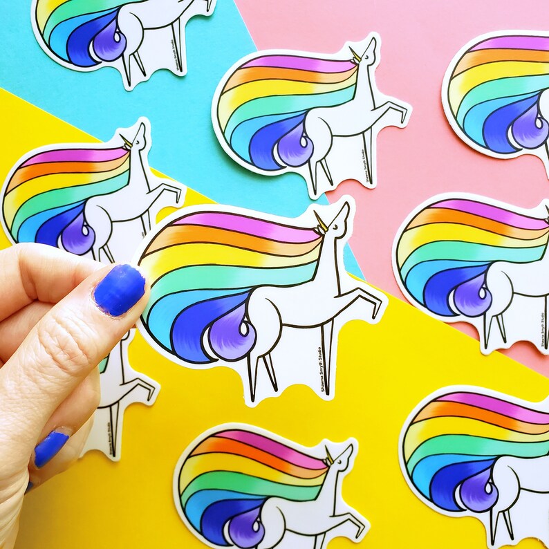 Unicorn Rainbow Vinyl Sticker gift for friend, waterproof sticker, gift for wife, gift for husband, unicorn theme, rainbow party, birthday image 2